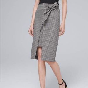 White House Black Market Plaid Gingham Stretch Pencil Skirt Waist Tie Womens 00